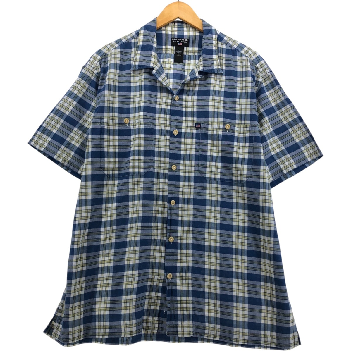 古着 ラルフローレン Ralph Lauren POLO JEANS COMPANY チェック柄 半袖 オープンカラー コットンシャツ ボックスシャツ メンズL相当/eaa574007 【中古】 【250802】/eaa574007