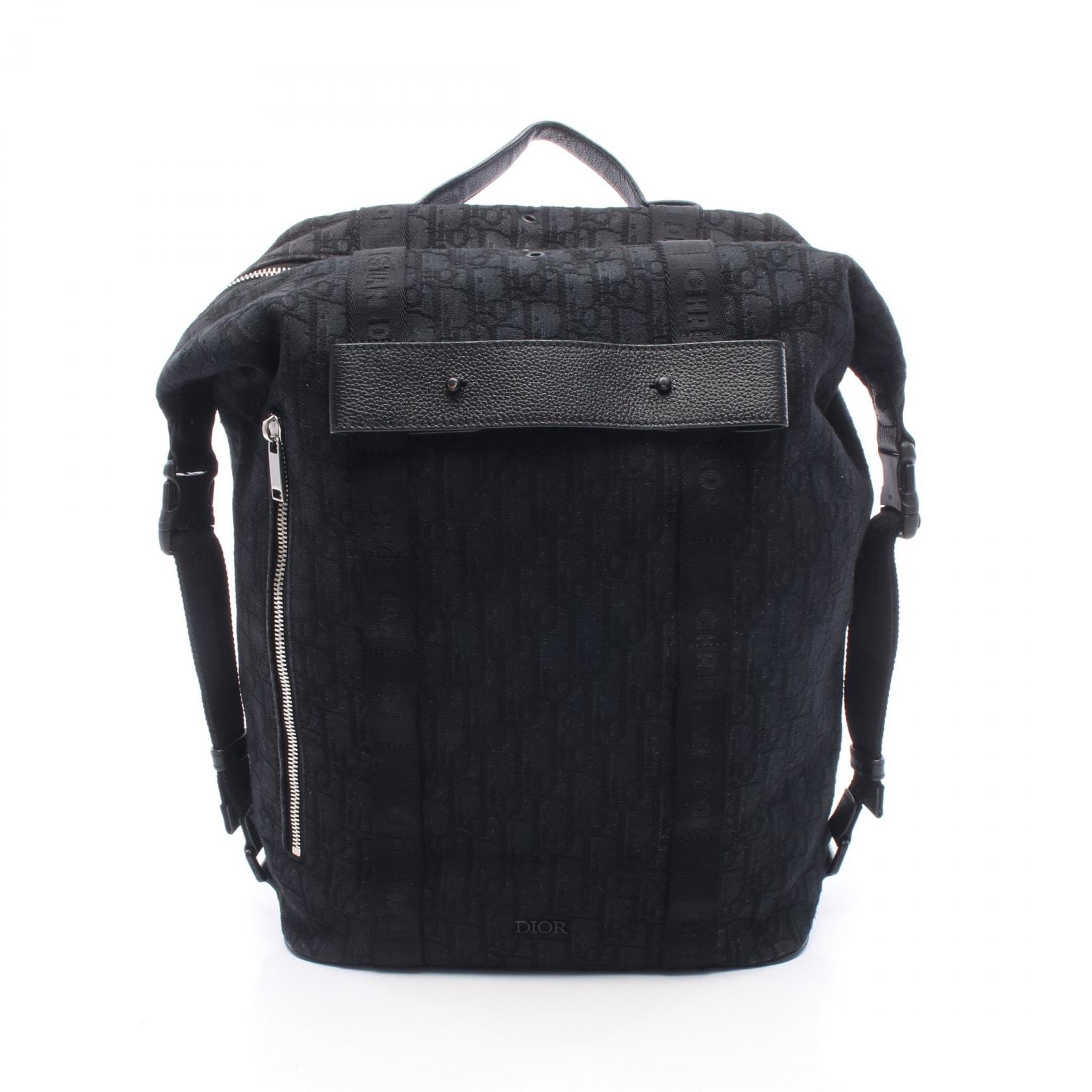 ディオール Dior サファリ オブリーク リュックサック バックパック バッグ キャンバス レザー メンズ ブラック系 【中古】