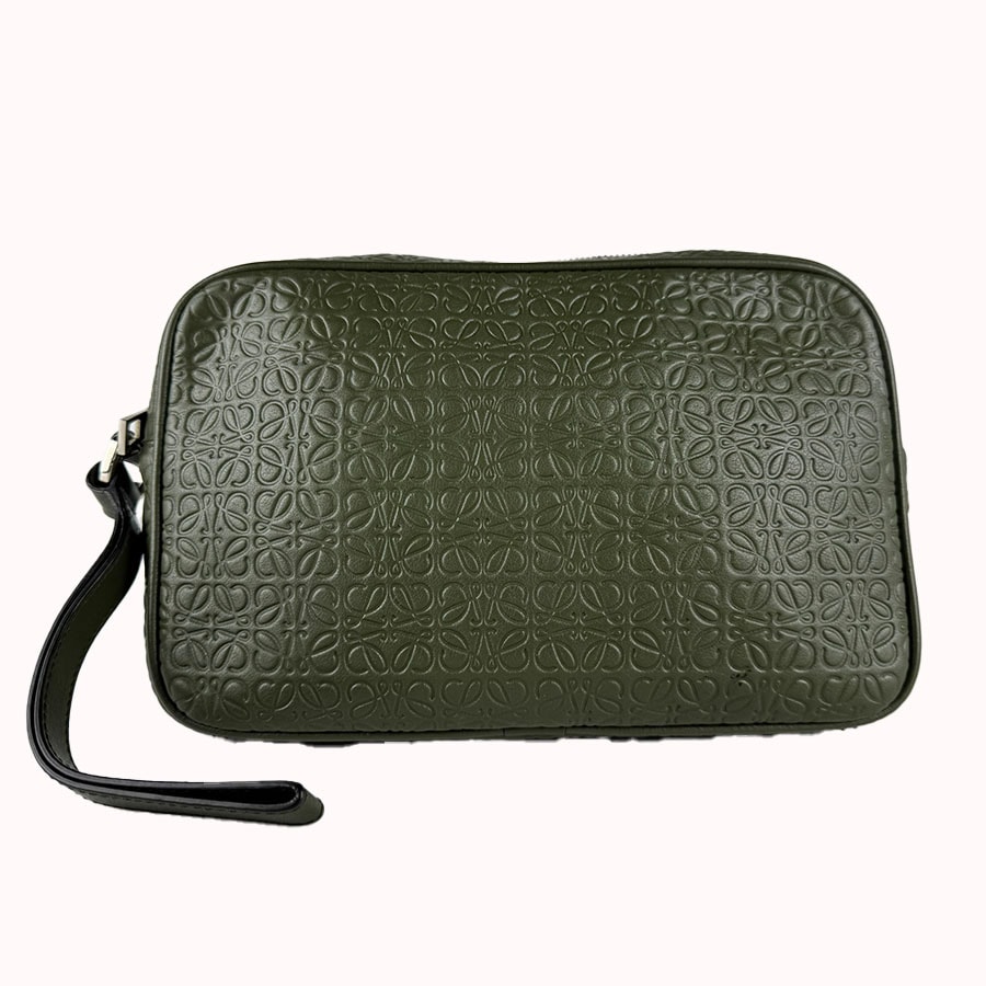 ロエベ LOEWE セカンドバッグ アナグラム レザー カーキ メンズ【中古】 z10946