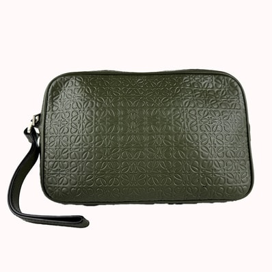 ロエベ LOEWE セカンドバッグ アナグラム レザー カーキ メンズ【中古】 z10946