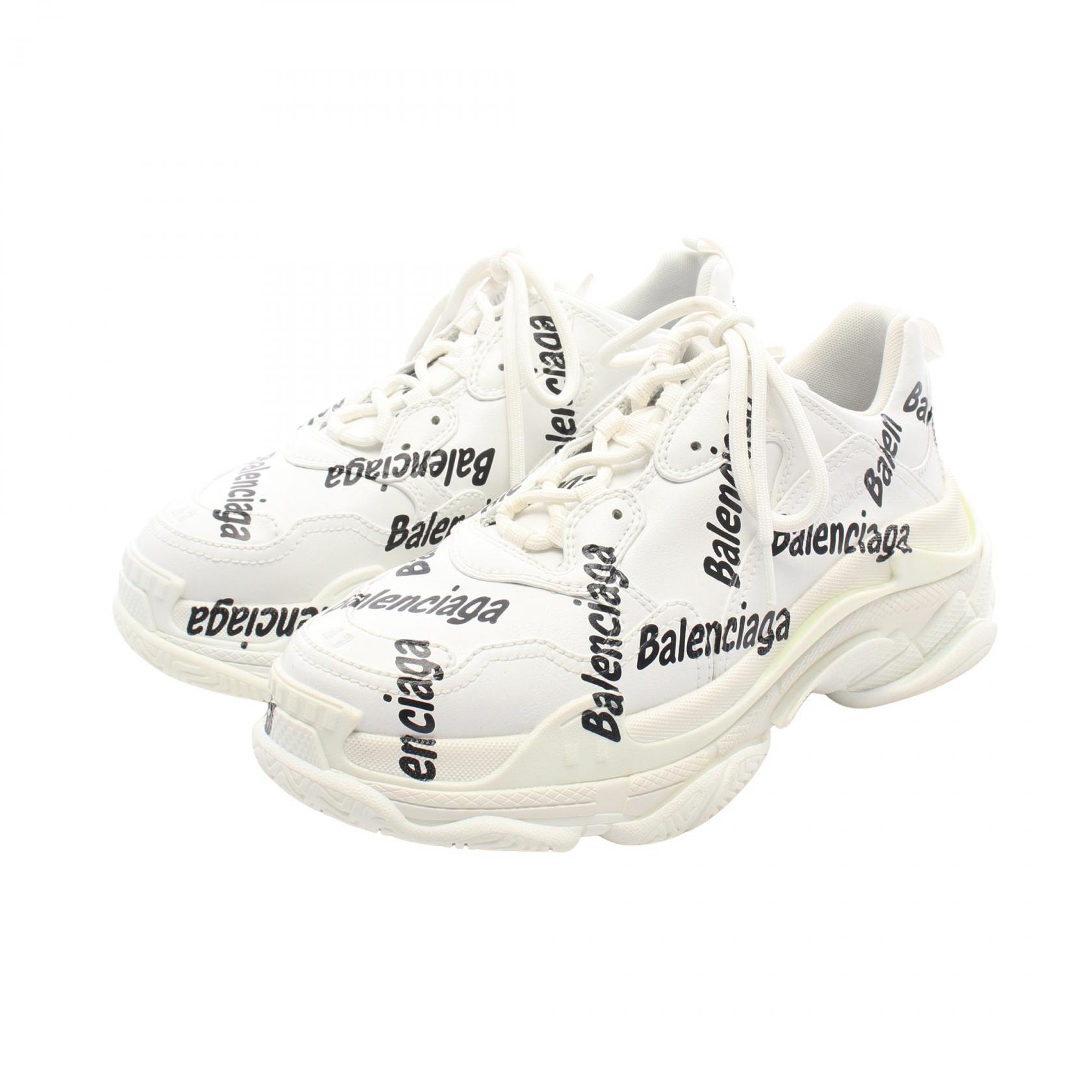 バレンシアガ BALENCIAGA Triple S トリプルS ロゴ総柄 スニーカー 靴 レザー メンズ ホワイト系 / ブラック系 536737 【中古】