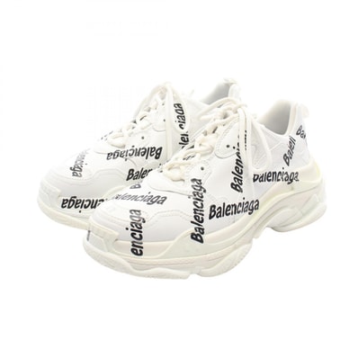 バレンシアガ BALENCIAGA Triple S トリプルS ロゴ総柄 スニーカー 靴 レザー メンズ ホワイト系 / ブラック系 536737 【中古】