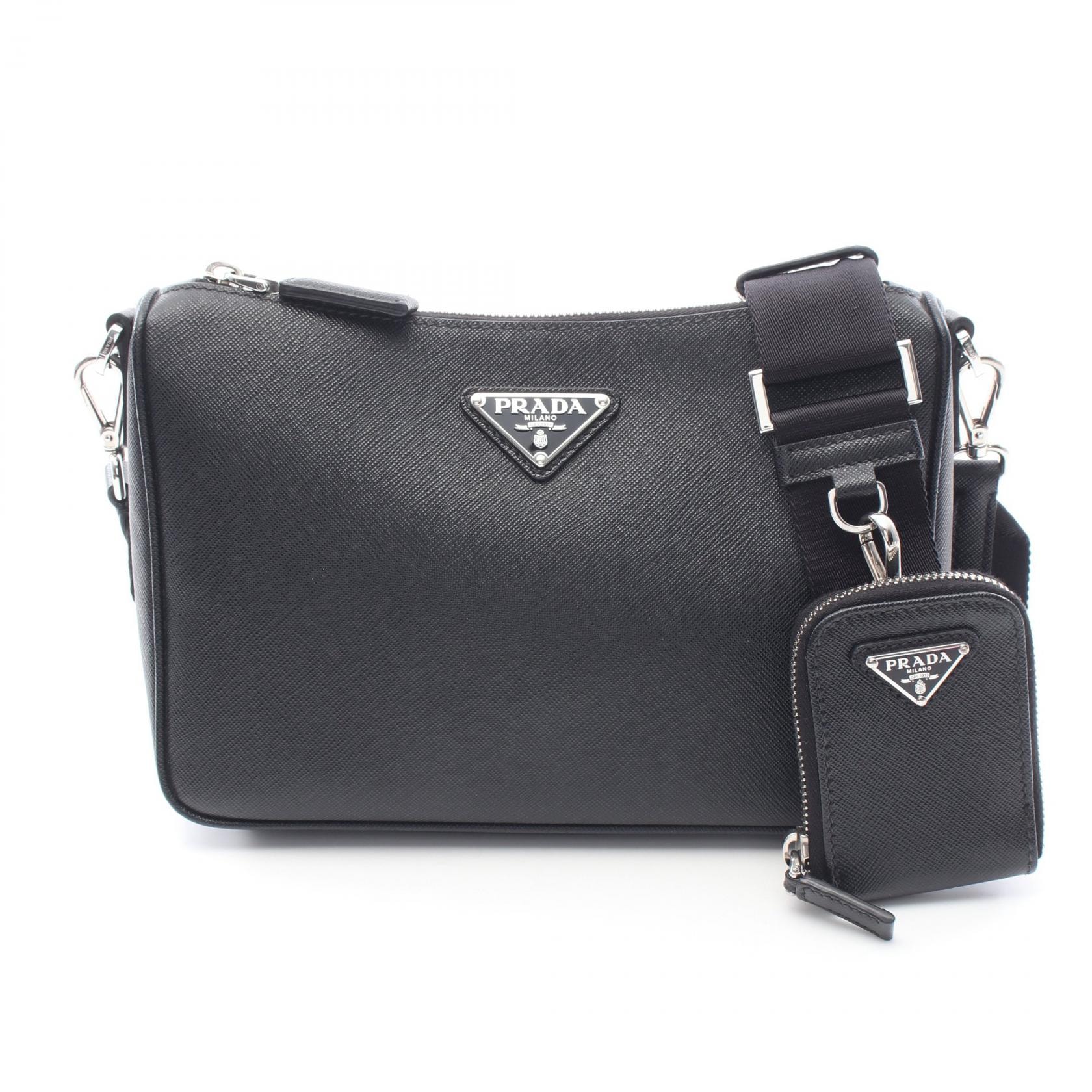 プラダ PRADA SAFFIANO TRAVEL ショルダーバッグ バッグ サフィアーノレザー メンズ レディース ブラック系 2VH113 【中古】