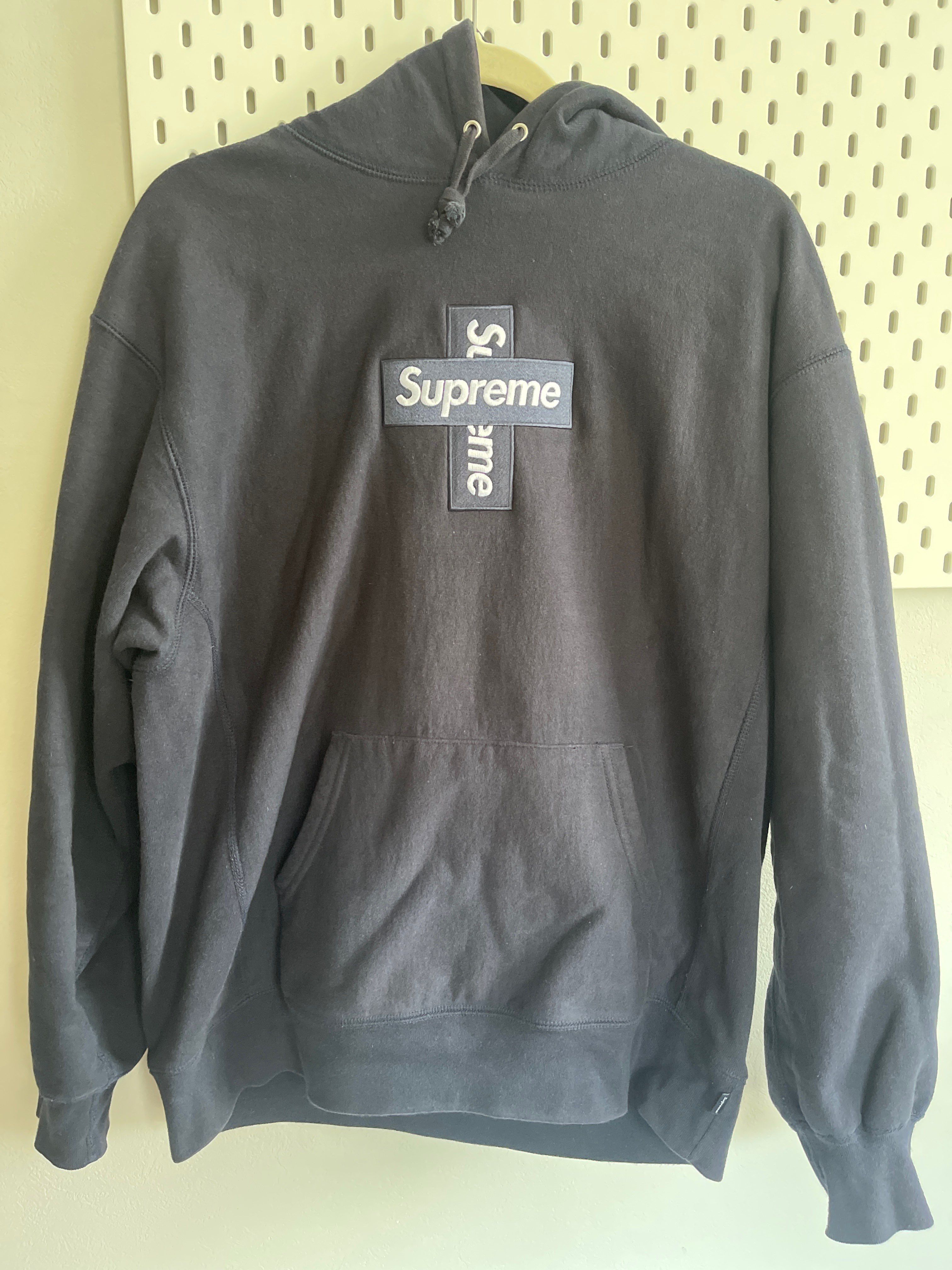Supreme Cross Box Logo Hooded Sweatshirt "Navy"