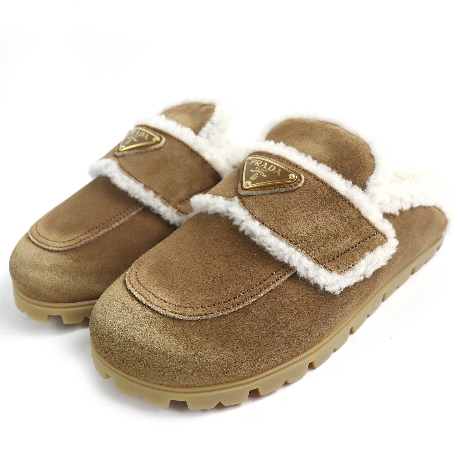 未使用品 プラダ
サンダル スエード シアリング スリッパ ベージュ レディース 37 1S711M