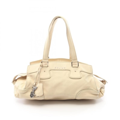 セリーヌ CELINE ロゴ ハンドバッグ バッグ レザー レディース アイボリー系 【中古】