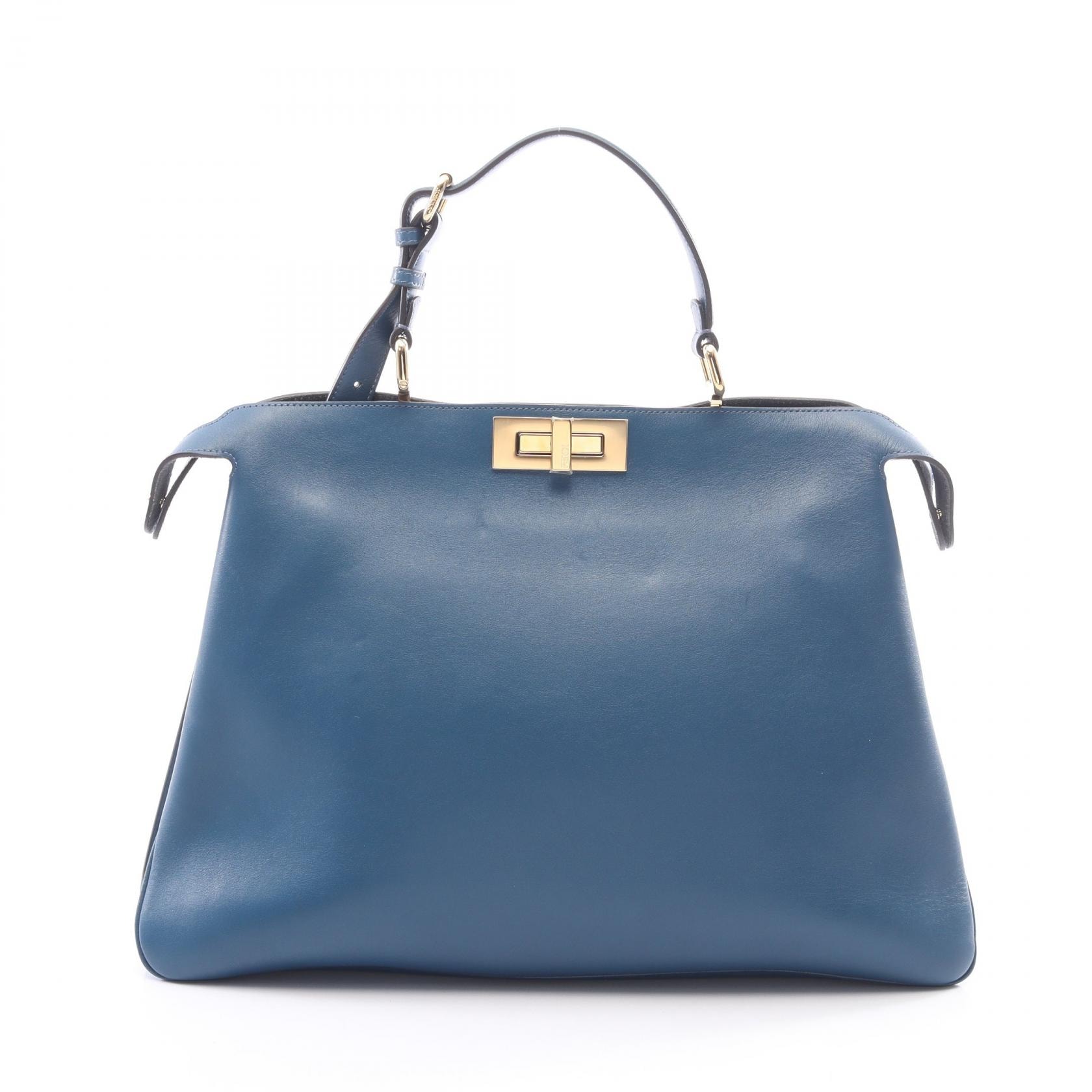 フェンディ FENDI ピーカブー ソフト ラージ ハンドバッグ バッグ レザー レディース ブルー系 【中古】