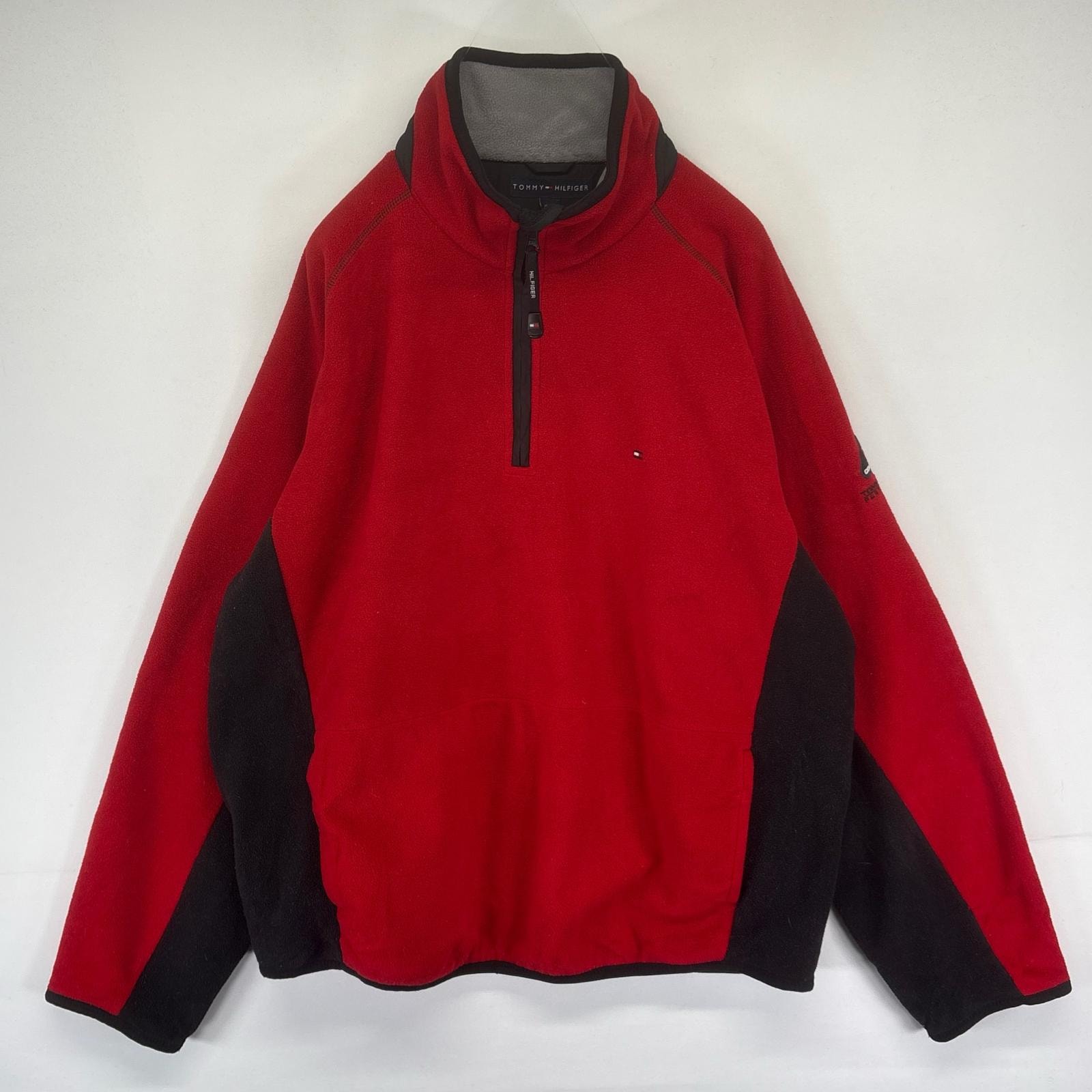 古着 トミーヒルフィガー TOMMY HILFIGER ハーフジップフリースジャケット ハーフジップ プルオーバー XL  レッド系 メンズ