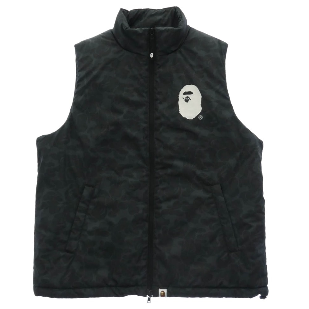 A BATHING APE アベイシングエイプ ベスト 001GDM201002H カモ柄 ナイロン 中綿 ベスト 迷彩 M ブラック系 M【新古品】【未使用】【中古】