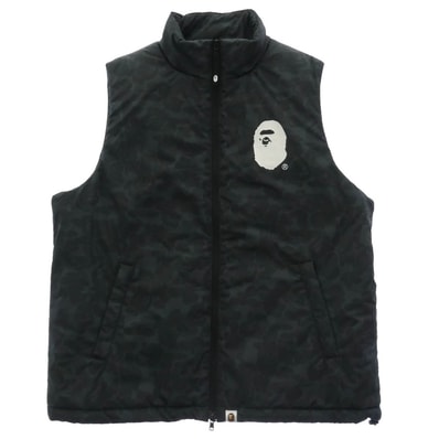 A BATHING APE アベイシングエイプ ベスト 001GDM201002H カモ柄 ナイロン 中綿 ベスト 迷彩 M ブラック系 M【新古品】【未使用】【中古】
