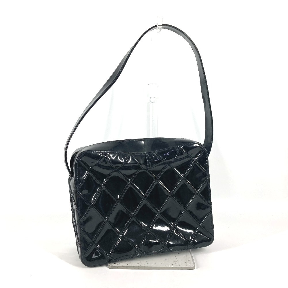 シャネル CHANEL キルティング マトラッセ ヴィンテージ カバン 肩掛け ボックス ハンドバッグ ショルダーバッグ パテントレザー ブラック