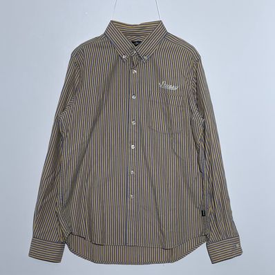 stussy シャツ 長袖 ボタンダウン ストライプ 胸ポケット 刺繍 M 黄色