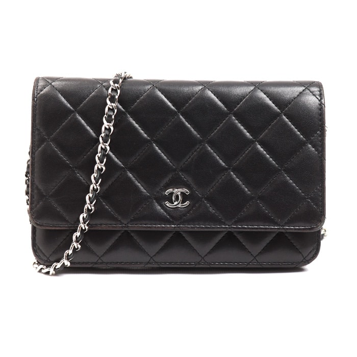CHANEL シャネル チェーンウォレット ラムスキン ショルダーバッグ ブラック AP0250 レディース【中古】