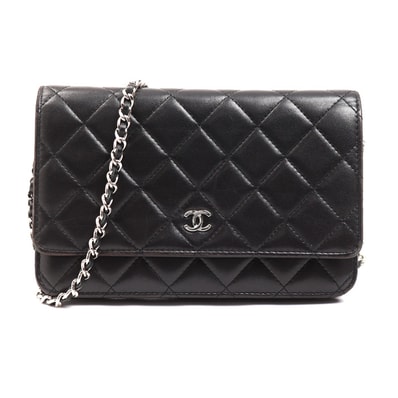 CHANEL シャネル チェーンウォレット ラムスキン ショルダーバッグ ブラック AP0250 レディース【中古】