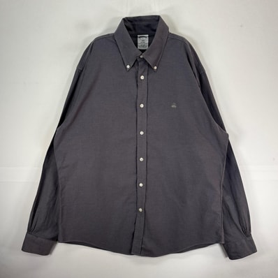 古着 ブルックスブラザーズ Brooks Brothers 長袖シャツ ボタンダウン ワンポケット L グレー系 無地 メンズ