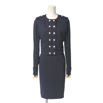 ■美品■BURBERRY バーバリー スカートセットアップ サイズ38 ノーカラー ダブル ショート クロップド ジャケット ノースリーブ ミディ ワンピース ブランド古着【中古】20250711/RA5370