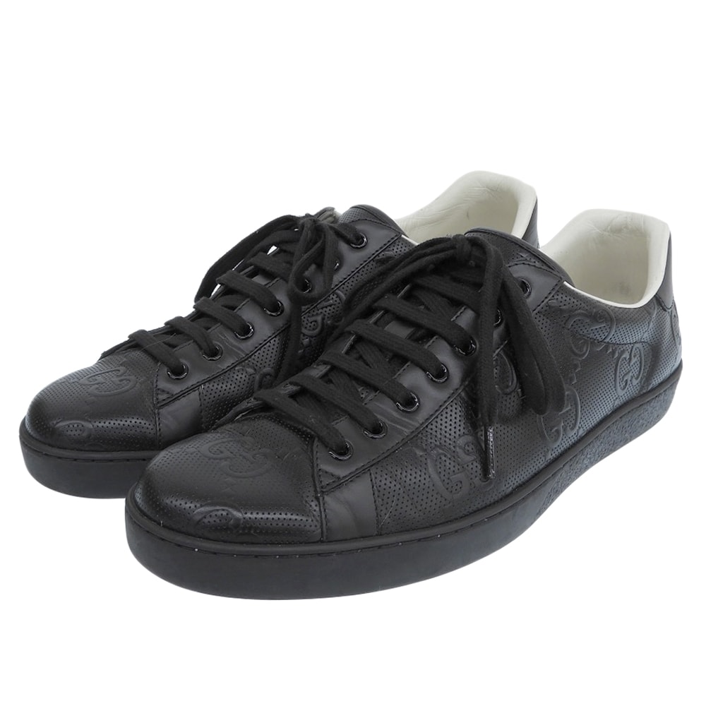 グッチ GG エンボスパンチング レザー エーススニーカー シューズ メンズ ブラック 11 625787 11