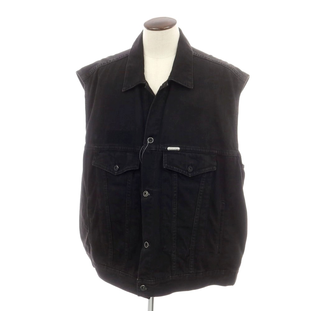 【中古】オフホワイト OFF-WHITE ビッグシルエット ノースリーブ デニムジャケット ブラック【サイズL】【メンズ】