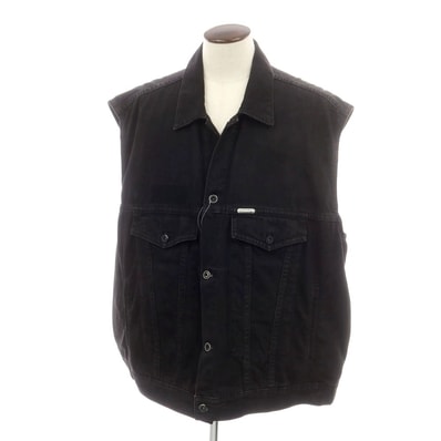 【中古】オフホワイト OFF-WHITE ビッグシルエット ノースリーブ デニムジャケット ブラック【サイズL】【メンズ】