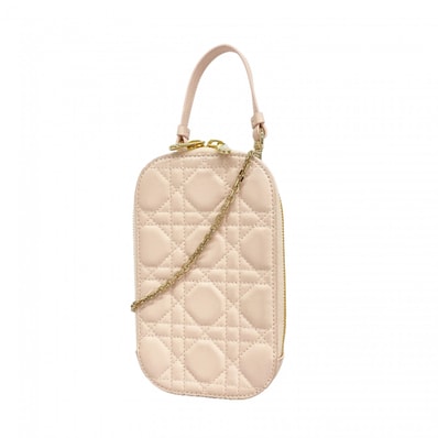 【6db1716】クリスチャンディオール フォンホルダー カナージュ レザー ピンク シャンパンゴールド金具【中古】レディース