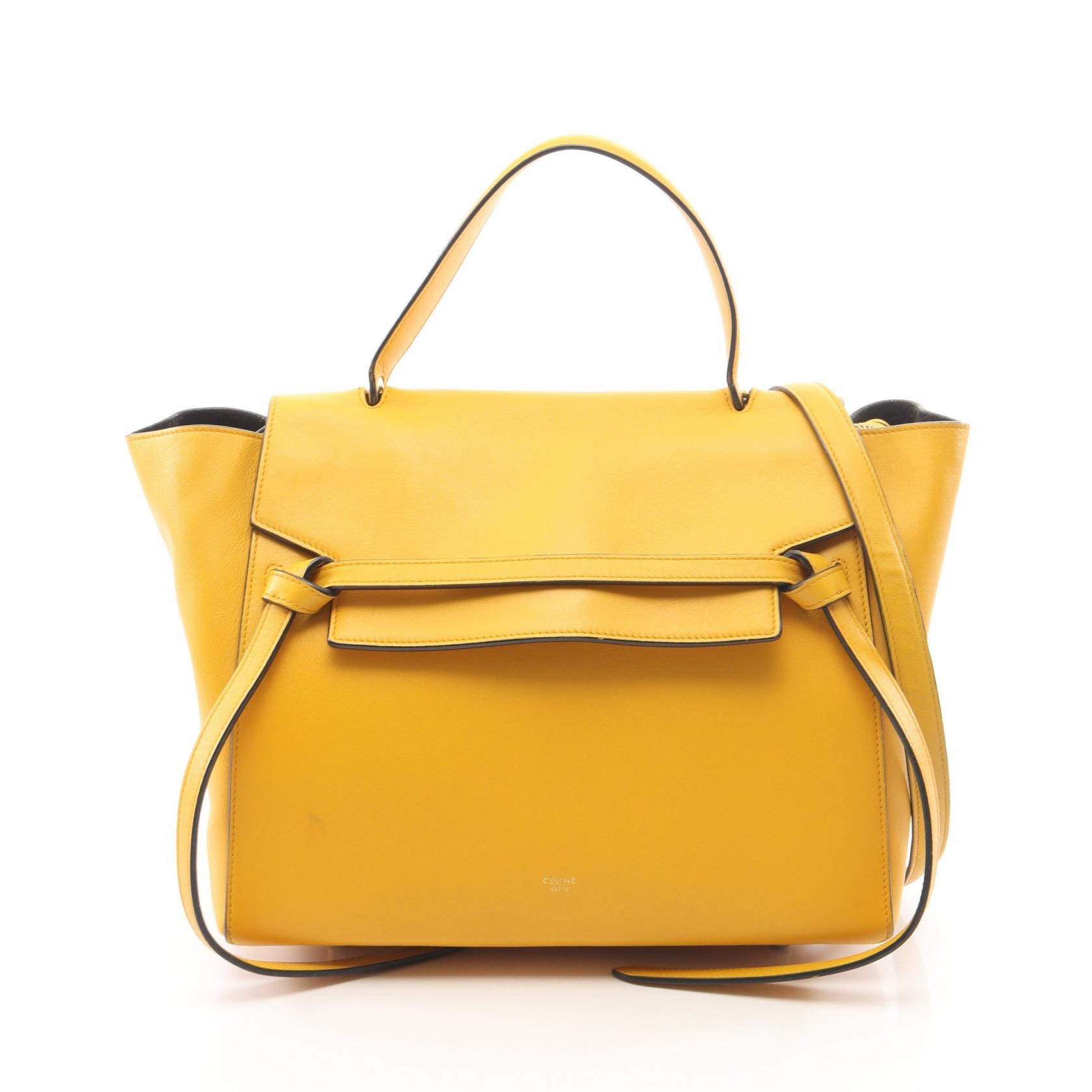 セリーヌ CELINE BELT BAG MINI ベルトバッグ ミニ 2WAY ハンドバッグ バッグ レザー レディース イエロー系 【中古】