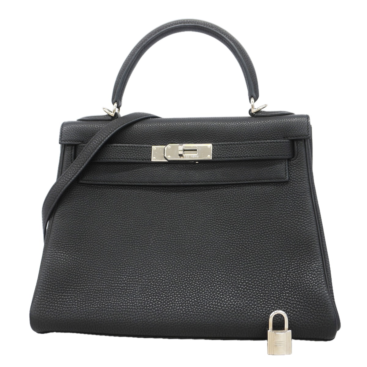 【6ka0483】エルメス ハンドバッグ ケリー28 トゴ ブラック シルバー金具 □K刻印 2wayバッグ【中古】レディース