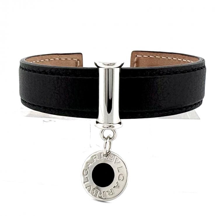 BVLGARI ブルガリブルガリ カーフブレスレットツイスト 23515 イタリア製 ブラック 鑑定済み 正規品 ブルガリ