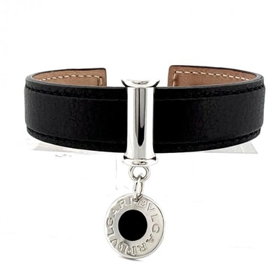BVLGARI ブルガリブルガリ カーフブレスレットツイスト 23515 イタリア製 ブラック 鑑定済み 正規品 ブルガリ