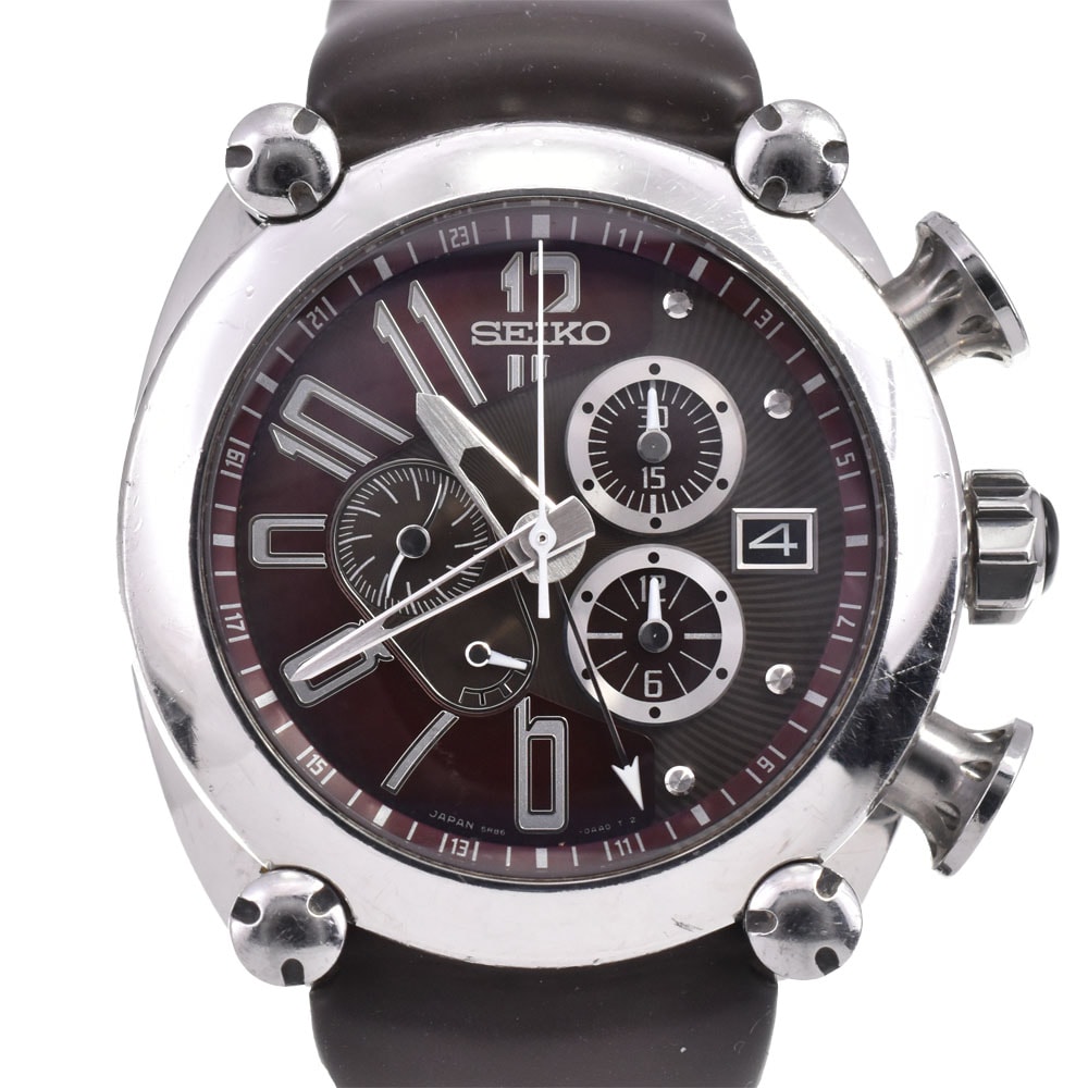 値下 ベルト訳あり セイコー SEIKO SBLA027/5R86-0AA0 ガランテ クロノグラフ デイト メンズ 箱・保証書付き Q#143442