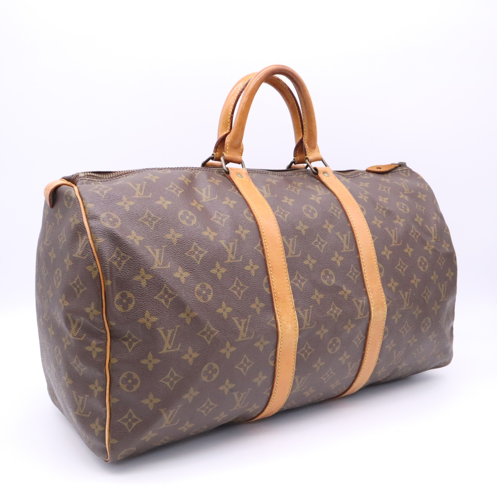LOUIS VUITTON ルイ・ヴィトン モノグラム キーポル50 M41426 ボストンバッグ ブラウン ベージュ コーティングキャンバス レザー メンズ