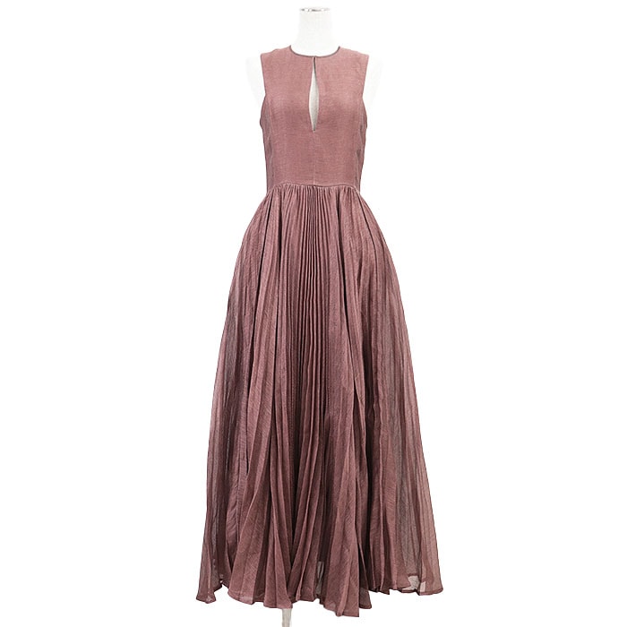 美品 ディオール プリーツ ドレス ノースリーブ リネン/シルク ワンピース レディース ローズピンク 36 Dior