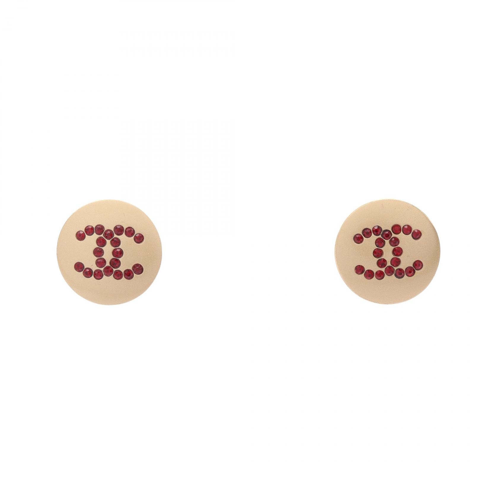 シャネル CHANEL ココマーク サークル ピアス ジュエリー GP(ゴールドメッキ) ラインストーン レディース ゴールド系 / レッド系 【中古】
