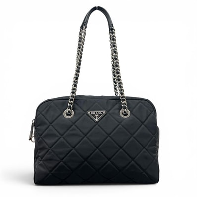 PRADA 極美品 プラダ TESSUTO IMPUNTU インプントゥ チェーンショルダーバッグ 1BB903 RFID確認済 テスー ナイロン サフィアーノレザー キルティング ハンドバッグ ABランク 鑑定済 中古 プラダバッグ
