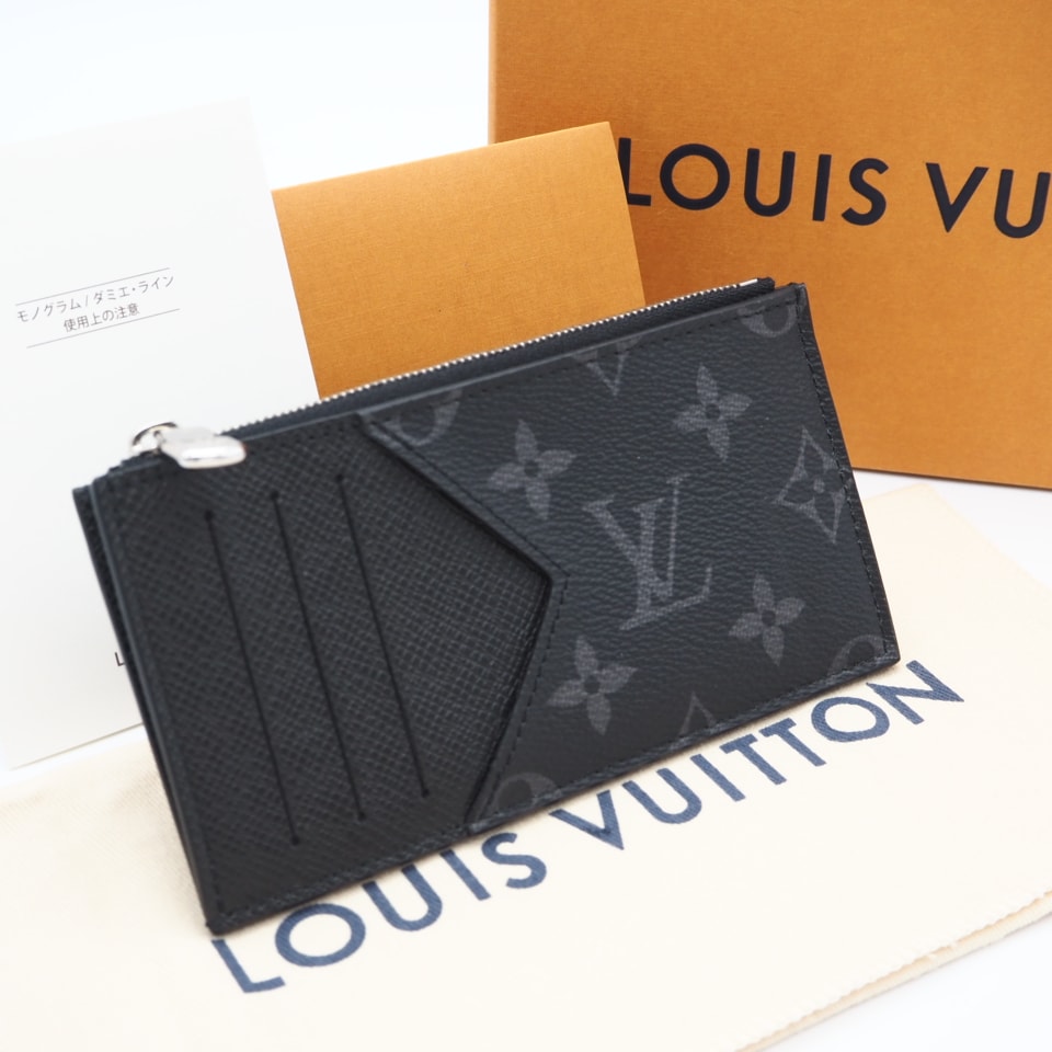 極美品 LOUIS VUITTON ルイ・ヴィトン エクリプス コインカード ホルダー ノワール M30271 コインケース ブラック グレー レザー コーティングキャンバス メンズ