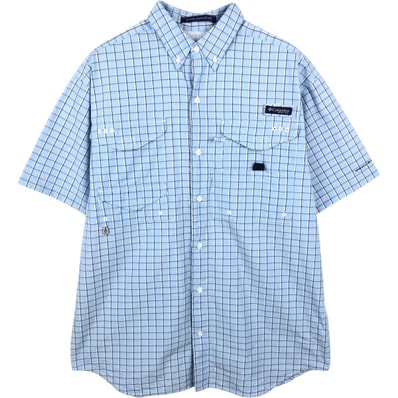 古着 コロンビア Columbia PFG チェック柄 OMNI-SHADE ボタンダウン 半袖 フィッシングシャツ メンズM相当/eaa670083