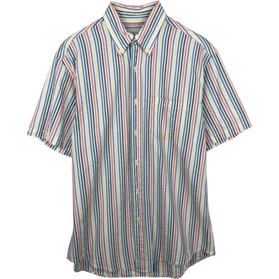 古着 ブルックスブラザーズ Brooks Brothers 346 シアサッカー 半袖 ボタンダウン ストライプシャツ メンズM相当/eaa641398