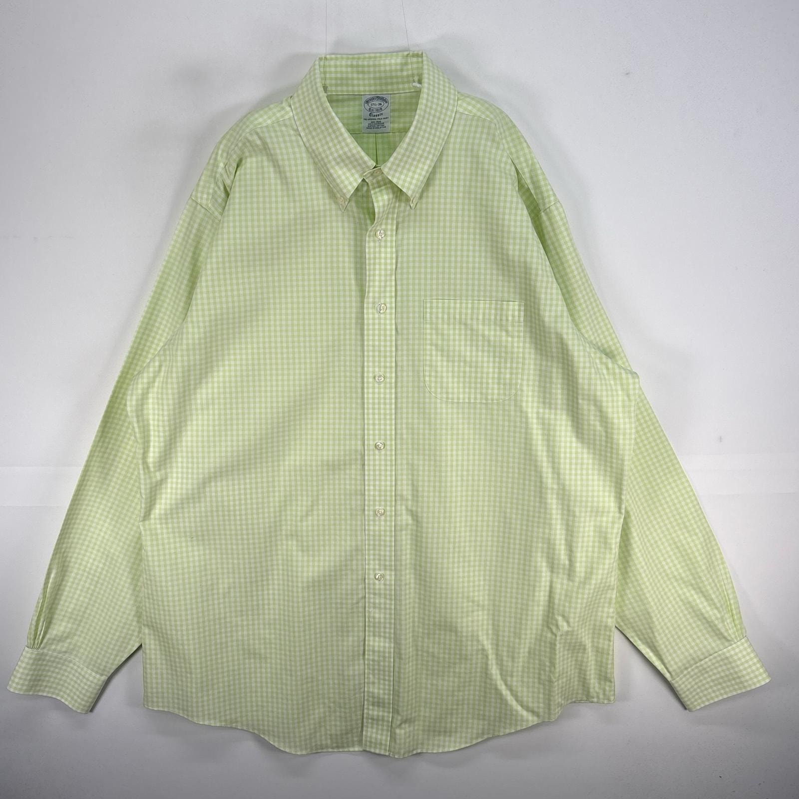 古着 ブルックスブラザーズ Brooks Brothers 長袖シャツ CLASSIC ボタンダウン 胸ポケ XL  グリーン系 チェック メンズ