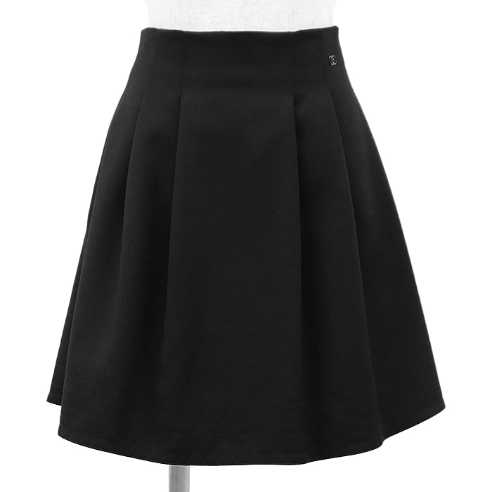 美品 シャネル プリーツ ウール スカート レディース ブラック 36 CHANEL