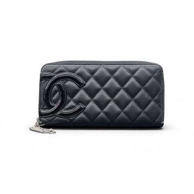 CHANEL 希少 展示品級美品 シャネル カンボンライン ソーブラック ラウンドファスナー財布 A50078 ラムスキン エナメル レザー 14番台シリアル マトラッセ ココマーク デッドストック SAランク 中古 鑑定済 シャネル財布