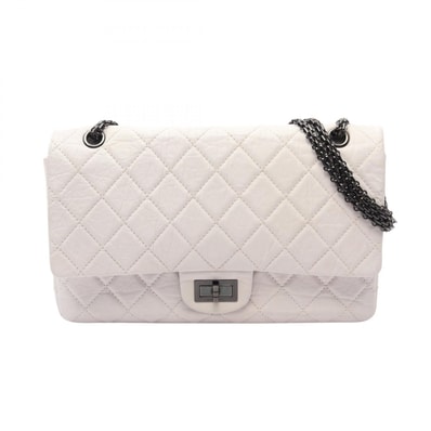 シャネル CHANEL 2.55 マトラッセ マキシ マドモアゼルチェーン Wフラップ ショルダーバッグ バッグ カーフ(牛革) レディース ホワイト系 【中古】