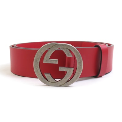 グッチ GUCCI ベルト インターロッキングG レザー レッド ユニセックス 546389【中古】 h32419k