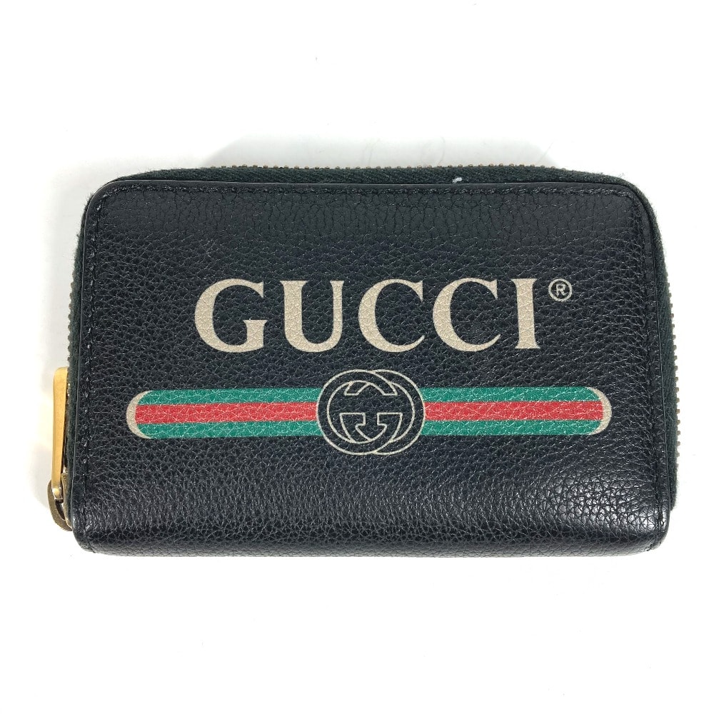 グッチ GUCCI ロゴ 496319 小銭入れ 財布 ラウンドファスナー コインケース レザー ブラック