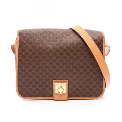 セリーヌ CELINE マカダム ショルダーバッグ バッグ PVCコーティングキャンバス レザー レディース ブラウン系 【中古】