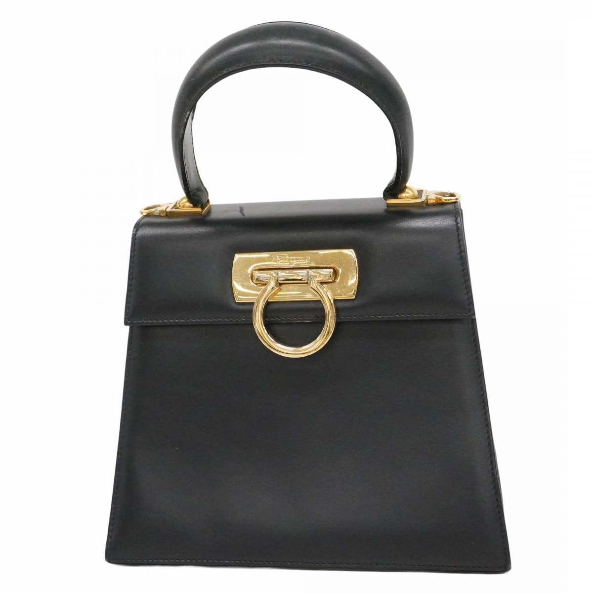 【6dc3725】サルヴァトーレフェラガモ ハンドバッグ ガンチーニ レザー ブラック ゴールド金具【中古】レディース