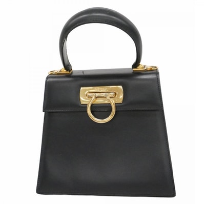 【6dc3725】サルヴァトーレフェラガモ ハンドバッグ ガンチーニ レザー ブラック ゴールド金具【中古】レディース