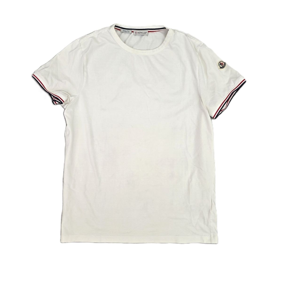 【値下げ】MONCLER モンクレール スリムフィット トリコロール 袖ワッペン クルーネック 半袖Tシャツ コットン メンズ【中古】
