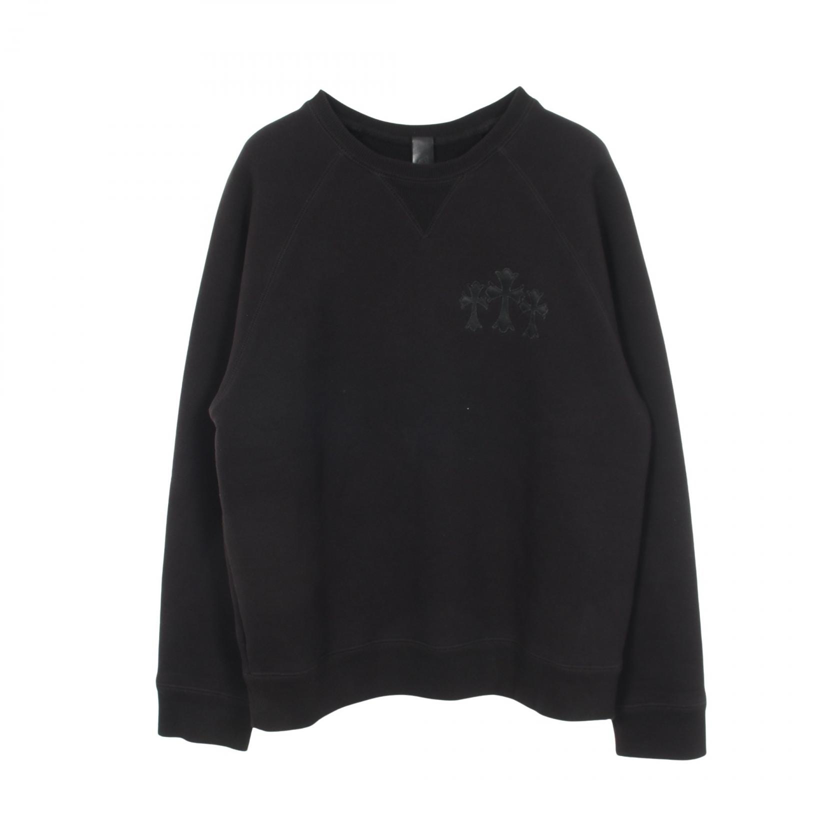 クロムハーツ CHROME HEARTS セメタリークロス CHプラス クルーネック スウェット 衣料品 トップス コットン メンズ ブラック系 【中古】