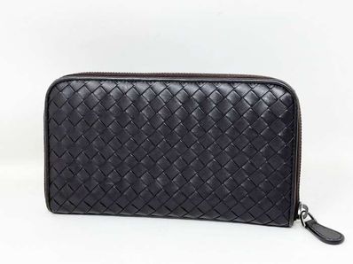Bottega Veneta Intrecciato Lambskin Zip Around Wallet "Ebano"