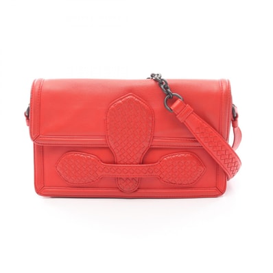 ボッテガヴェネタ BOTTEGA VENETA リアルト イントレチャート ショルダーバッグ バッグ レザー レディース レッド系 【中古】