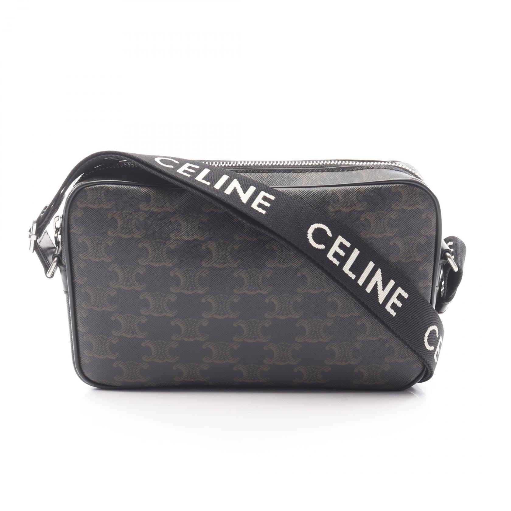 セリーヌ CELINE トリオンフ ミディアム メッセンジャーバッグ ショルダーバッグ バッグ PVCコーティングキャンバス レザー メンズ レディース ブラウン系 / ブラック系 197202DND.38OS 【中古】